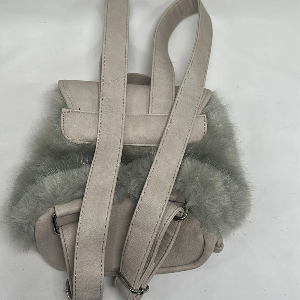 Y2K Mini Gray Faux Fur Drawstring Backpack
